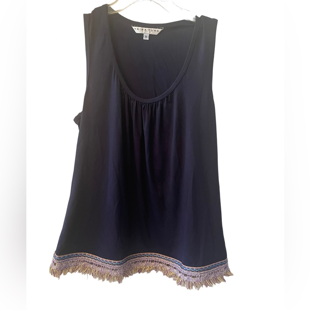 Trina Turk navy fringe tank size M